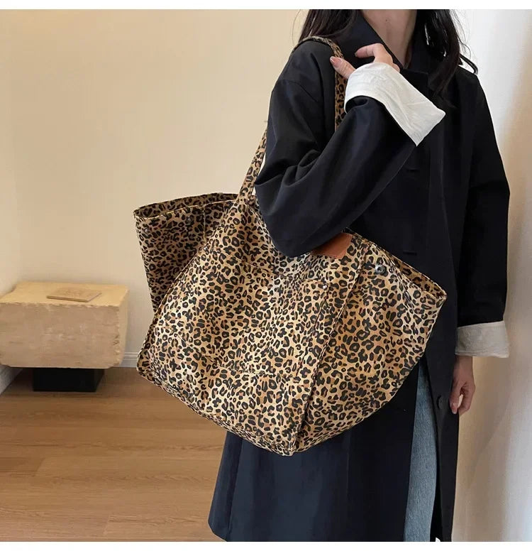 Leopard Print Korean Shopper Bag - Large Capacity Shoulder Tote for Women