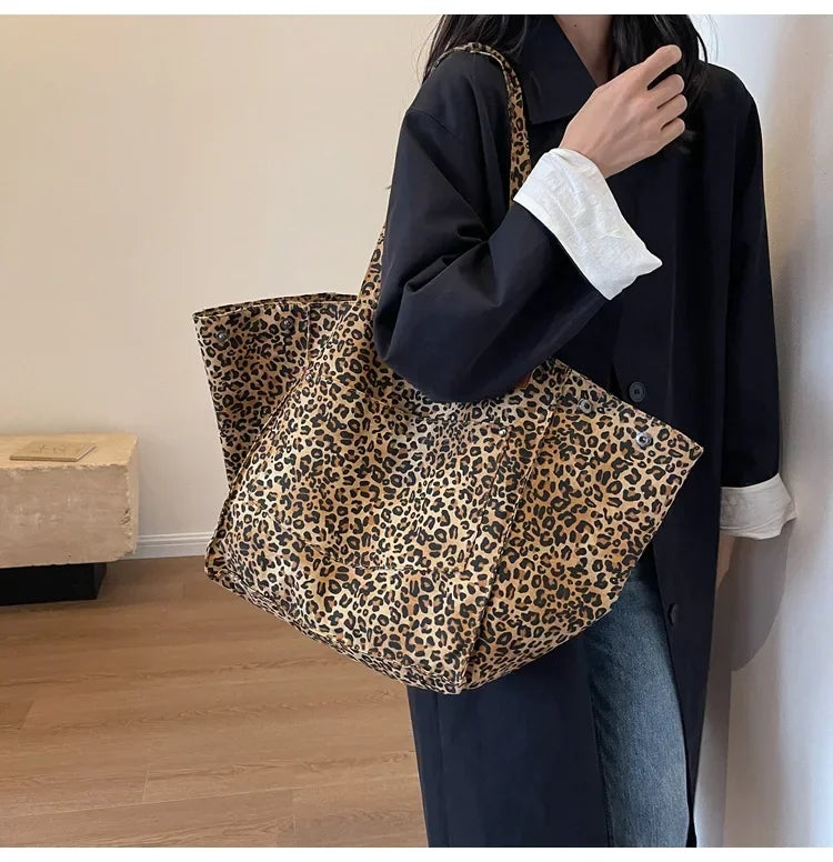 Leopard Print Korean Shopper Bag - Large Capacity Shoulder Tote for Women