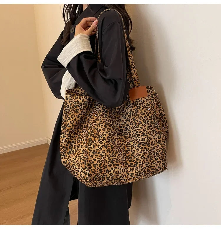 Leopard Print Korean Shopper Bag - Large Capacity Shoulder Tote for Women