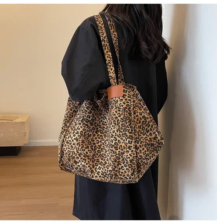 Leopard Print Korean Shopper Bag - Large Capacity Shoulder Tote for Women