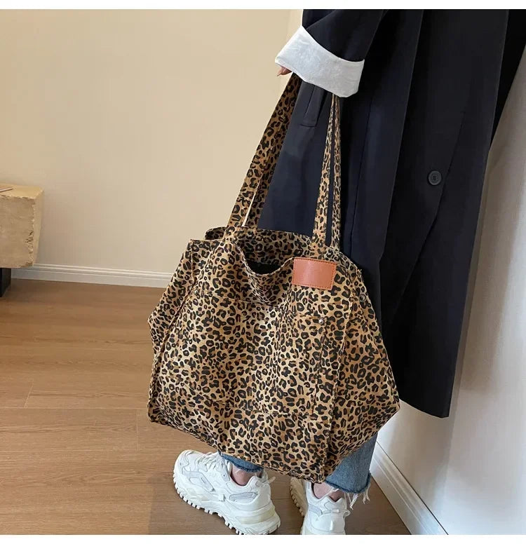 Leopard Print Korean Shopper Bag - Large Capacity Shoulder Tote for Women