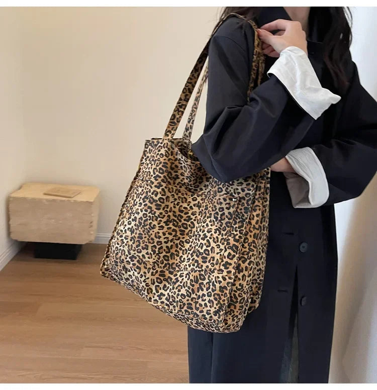 Leopard Print Korean Shopper Bag - Large Capacity Shoulder Tote for Women