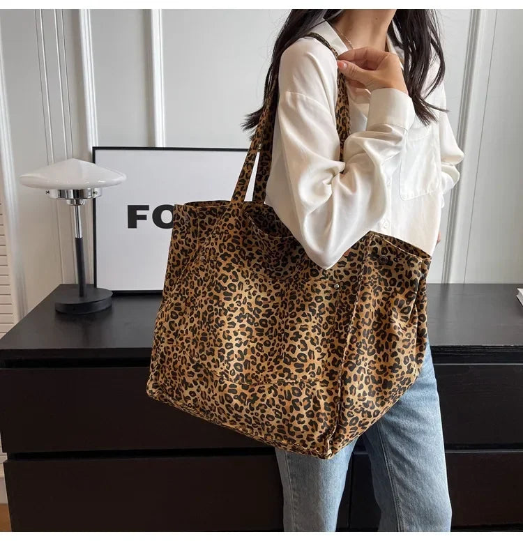 Leopard Print Korean Shopper Bag - Large Capacity Shoulder Tote for Women