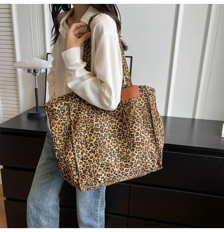 Leopard Print Korean Shopper Bag - Large Capacity Shoulder Tote for Women