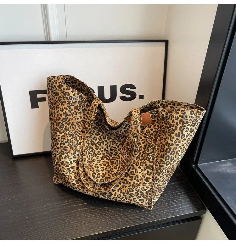 Leopard Print Korean Shopper Bag - Large Capacity Shoulder Tote for Women