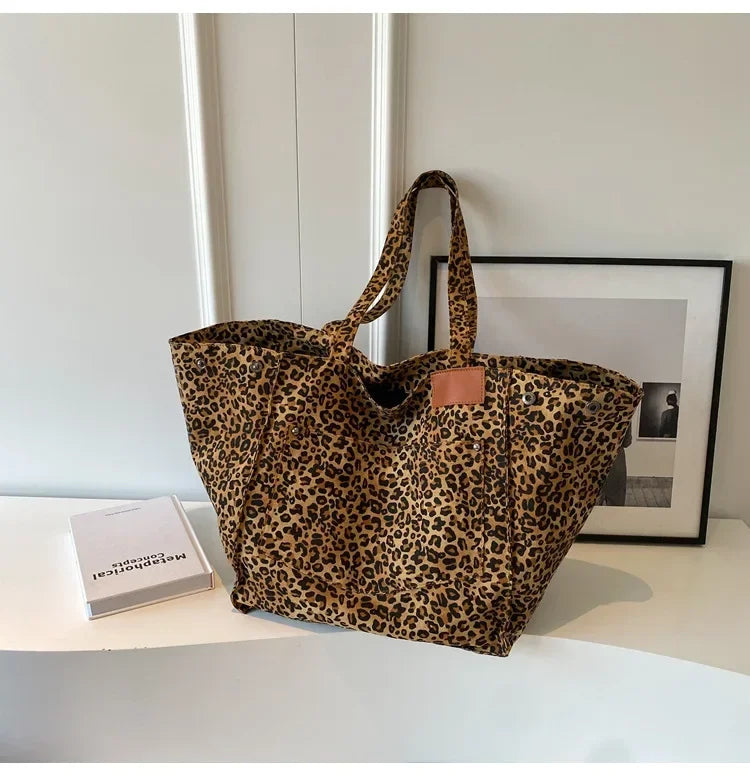 Leopard Print Korean Shopper Bag - Large Capacity Shoulder Tote for Women