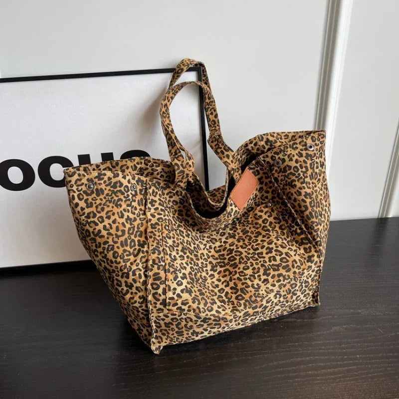 Leopard Print Korean Shopper Bag - Large Capacity Shoulder Tote for Women