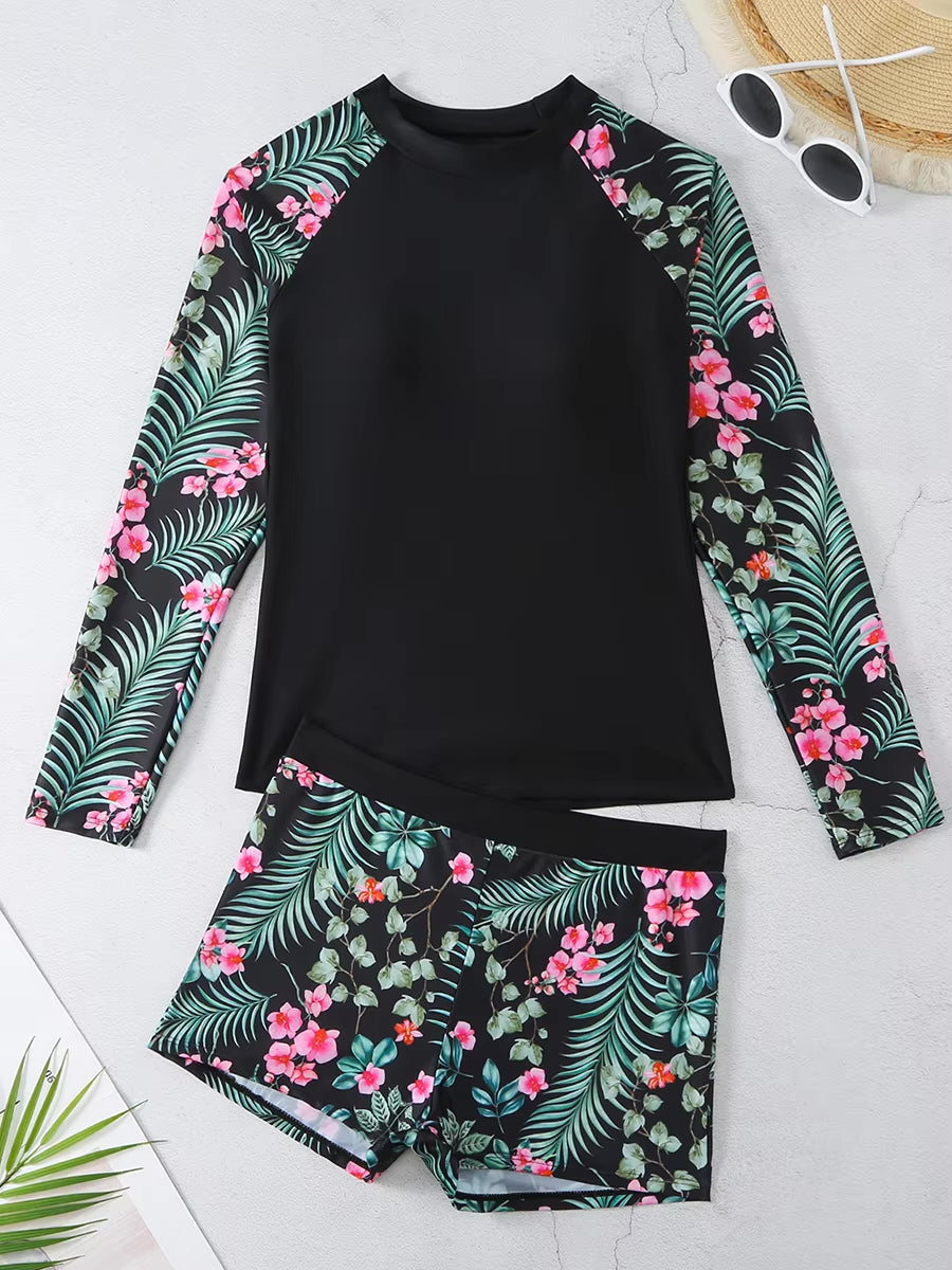 Long Sleeve Surfing Swimsuit – Women’s Two-Piece Print Swimwear