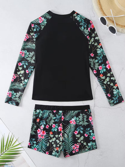 Long Sleeve Surfing Swimsuit – Women’s Two-Piece Print Swimwear