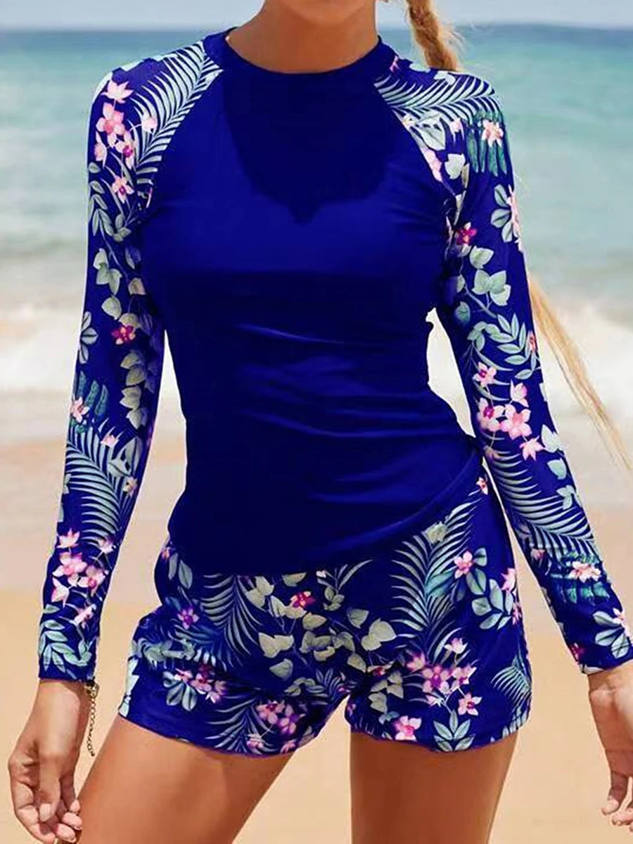 Long Sleeve Surfing Swimsuit – Women’s Two-Piece Print Swimwear