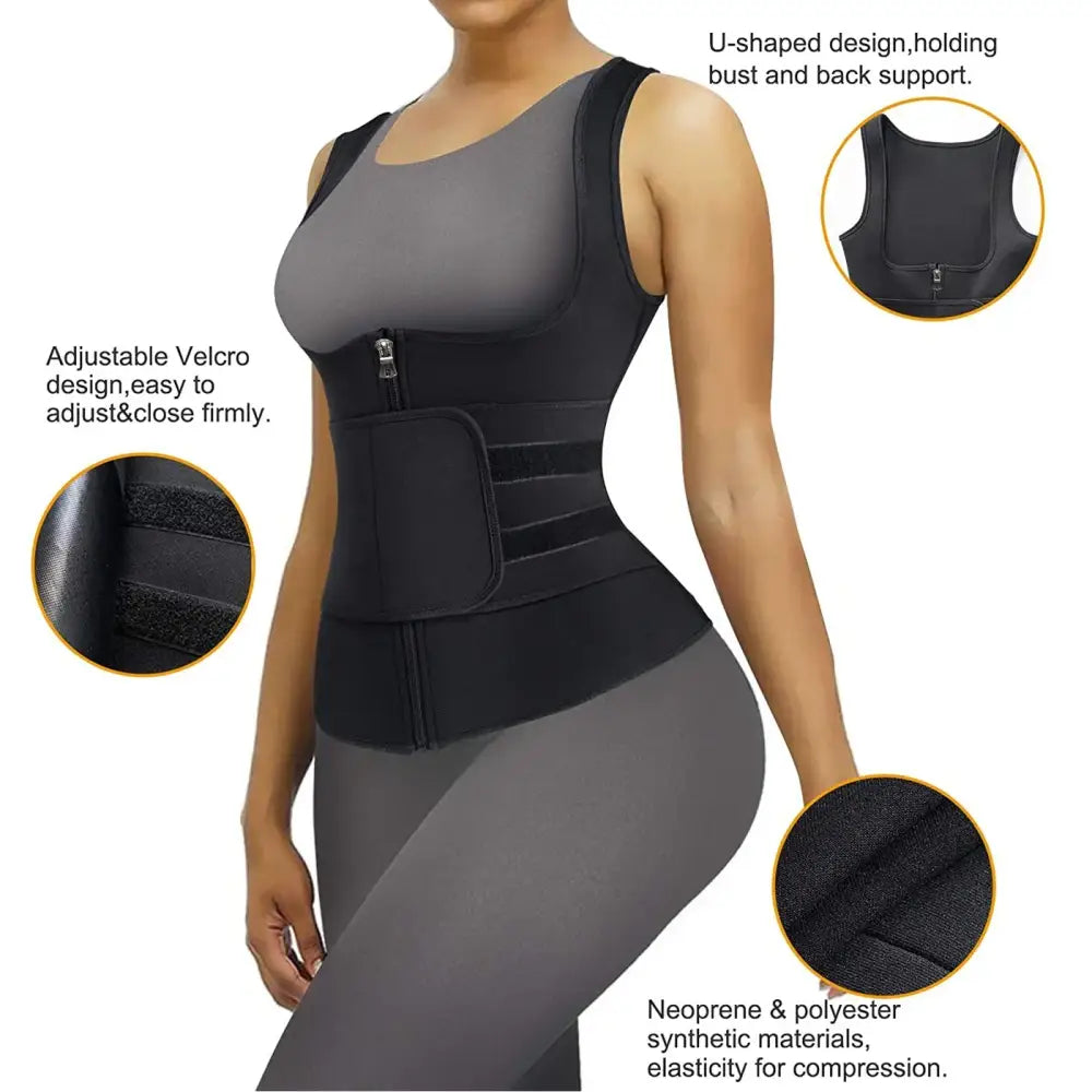 Neoprene Sauna Suit for Women – Sauna Sweat Vest Waist Trainer with Adjustable Belts