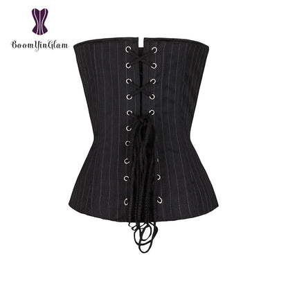 Office Style Women Basques Bustier Stripes Overbust Corsets Top With Skirt Lace Up Boned Corset Dress Plus Size 801