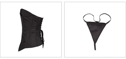 Office Style Women Basques Bustier Stripes Overbust Corsets Top With Skirt Lace Up Boned Corset Dress Plus Size 801