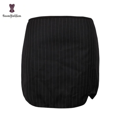 Office Style Women Basques Bustier Stripes Overbust Corsets Top With Skirt Lace Up Boned Corset Dress Plus Size 801