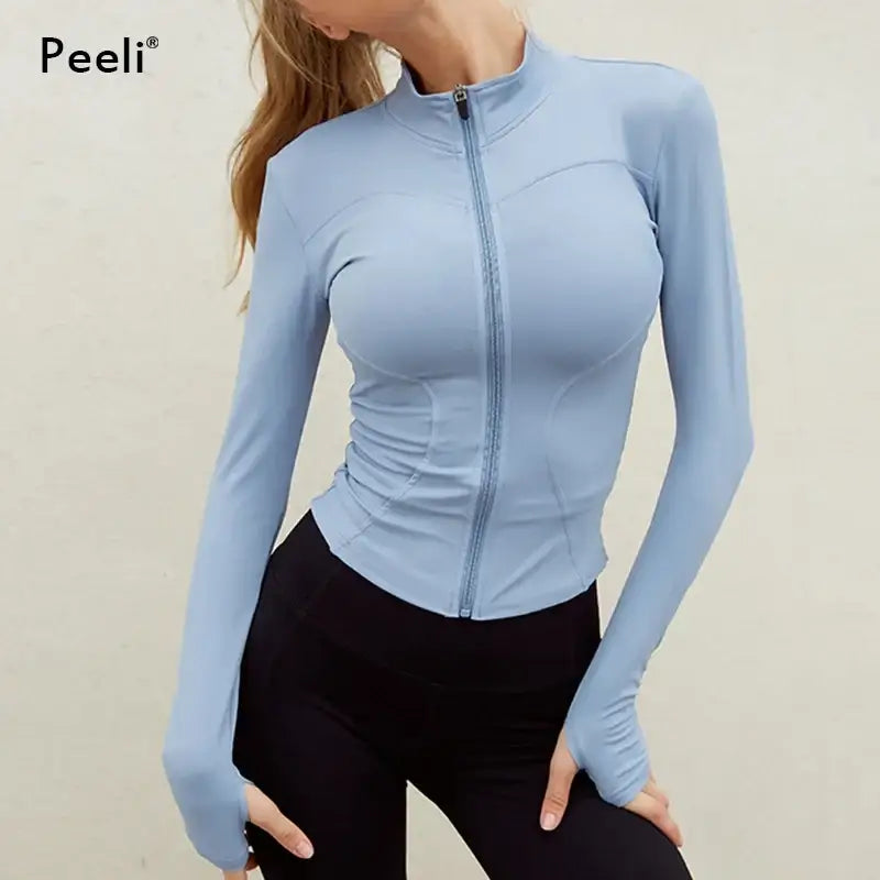 Peeli Long Sleeve Sports Jacket for Women - Zip Fitness Yoga Shirt, Winter Warm Gym Top