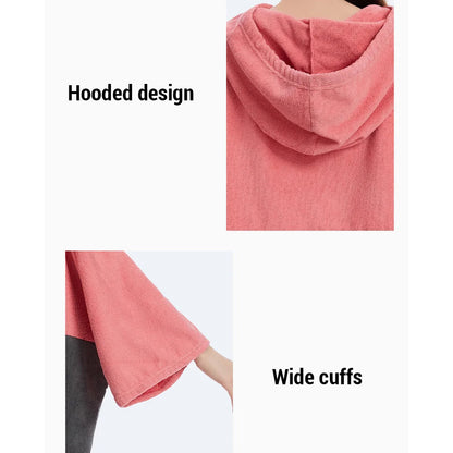 Quick-Dry Hooded Towel Poncho showcasing hooded design and wide cuffs for comfort and convenience at the beach.