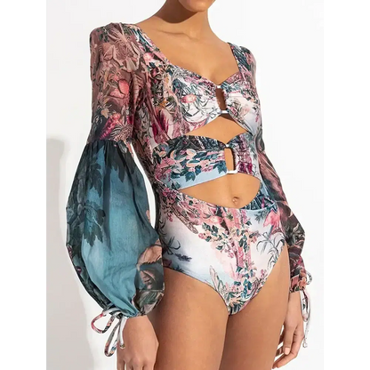 Retro Floral Long Sleeve One Piece