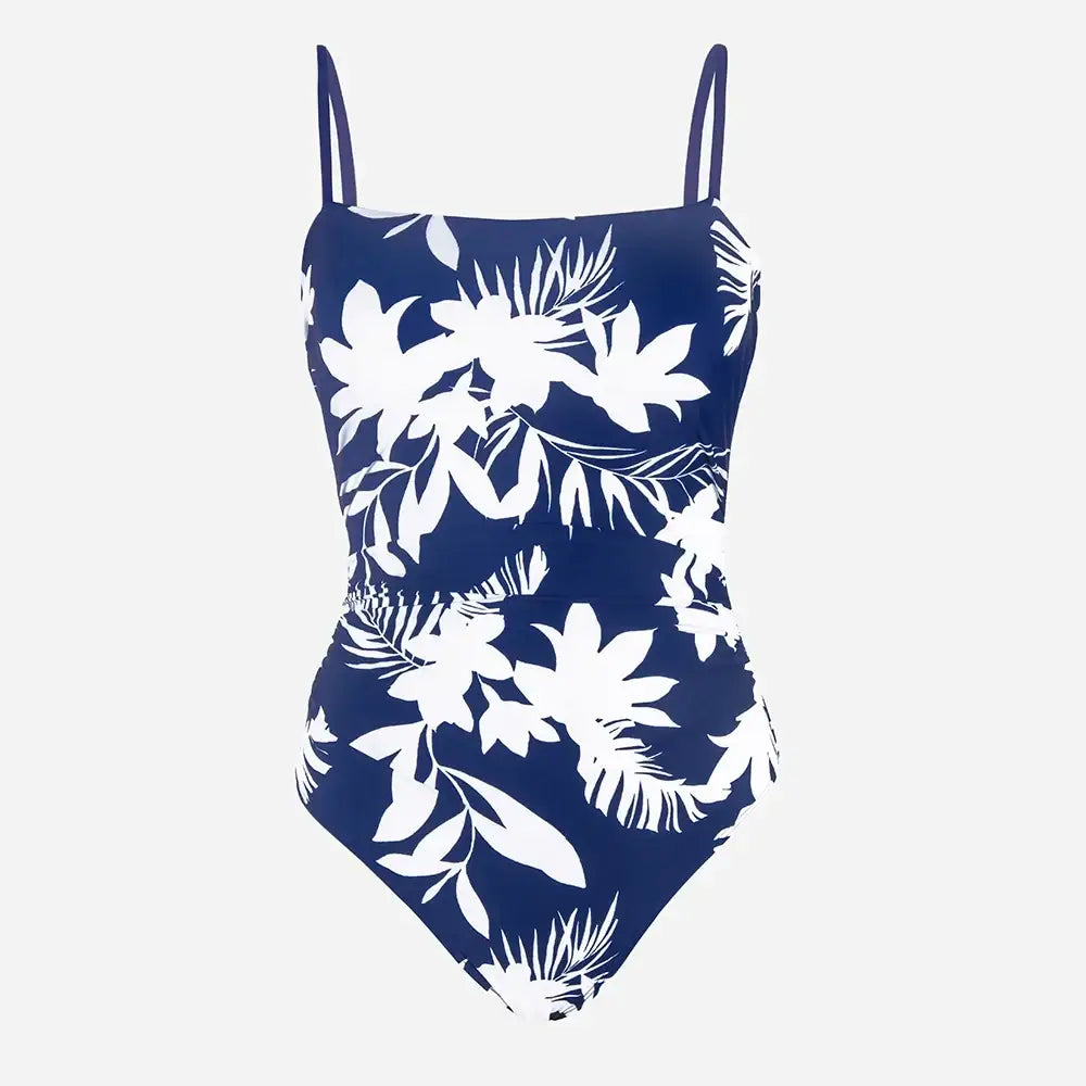 Ruched Tropical Strappy One-piece Swimsuit