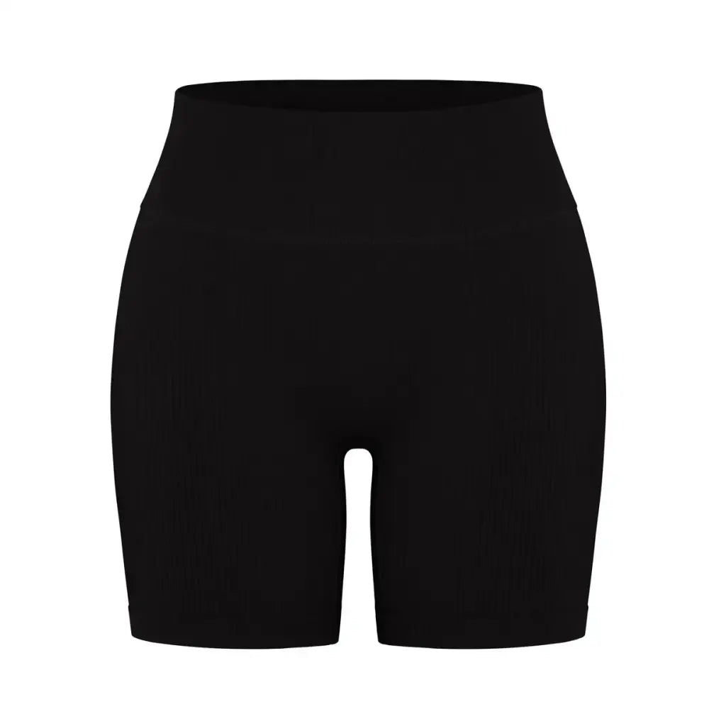 Seamless Ribbed High Waist Yoga Shorts for Women Elastic Workout Cycling Shorts