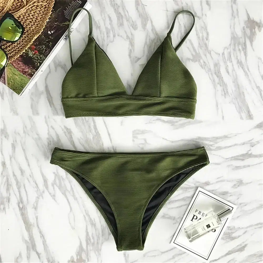 Solid Low Waist Bikini Set