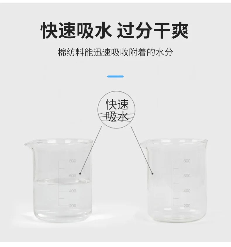 Comparison of two beakers showing quick water absorption in microfiber material.