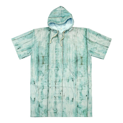 Swimming diving hooded bathrobe poncho in teal wood pattern, perfect for water sports and outdoor activities.