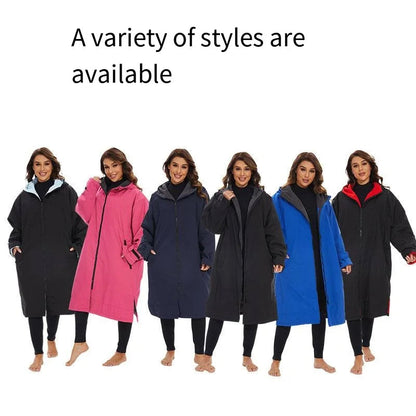 Variety of hooded poncho styles in different colors for winter warmth and comfort.