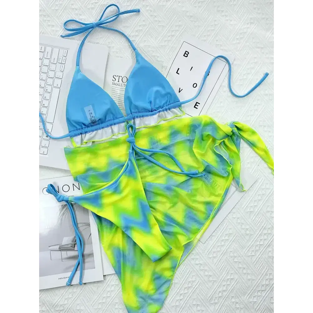 Tie Dye Halter Ruffled Bikini Set