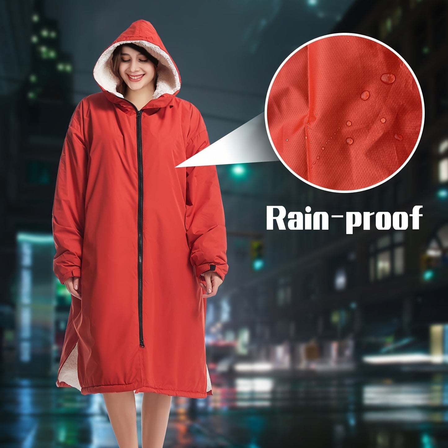 Waterproof Quick-Dry Changing Robe with Fleece Lining and Hood