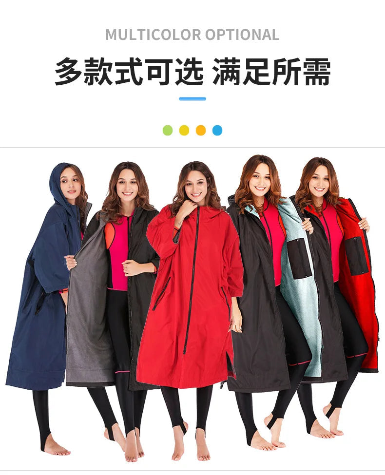 Waterproof Surf Changing Robe – Fleece-Lined Outdoor Coat