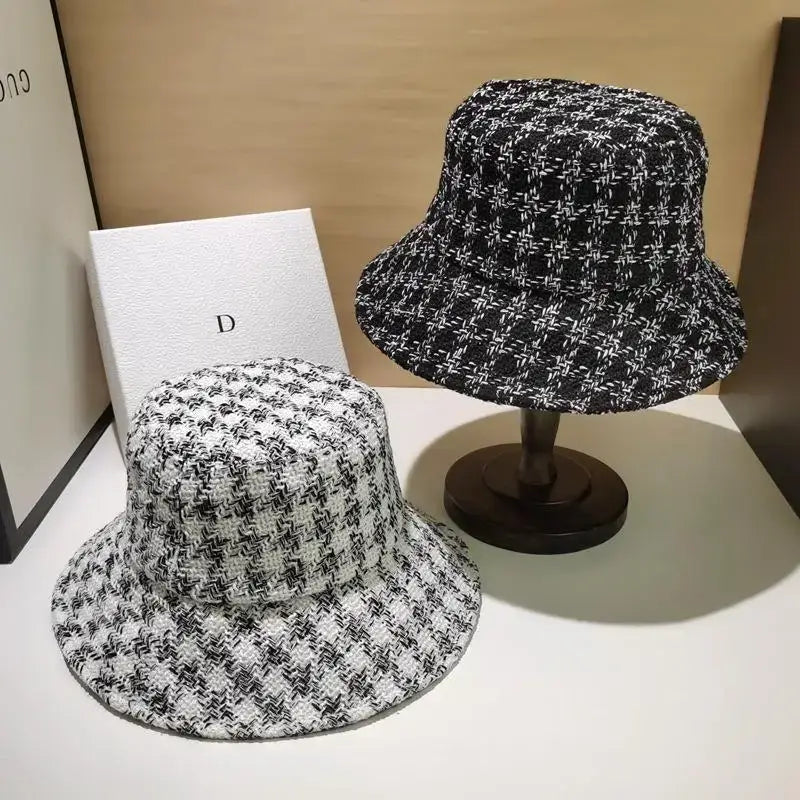 White Black Plaid Bucket Hat