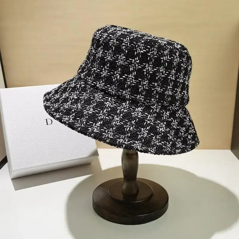 White Black Plaid Bucket Hat