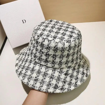 White Black Plaid Bucket Hat