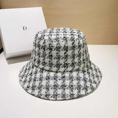 White Black Plaid Bucket Hat