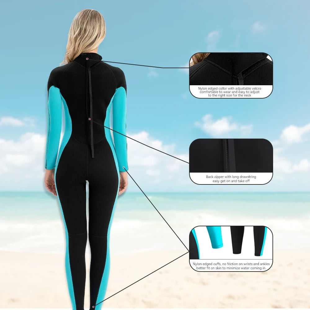 Women’s 3mm Neoprene Snorkeling Suit – Warm, Anti-Jellyfish, Cold-Proof One-Piece Wetsuit