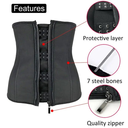 Women’s Latex Waist Trainer Corset with Zipper – Body Shaper and Slimming Belt