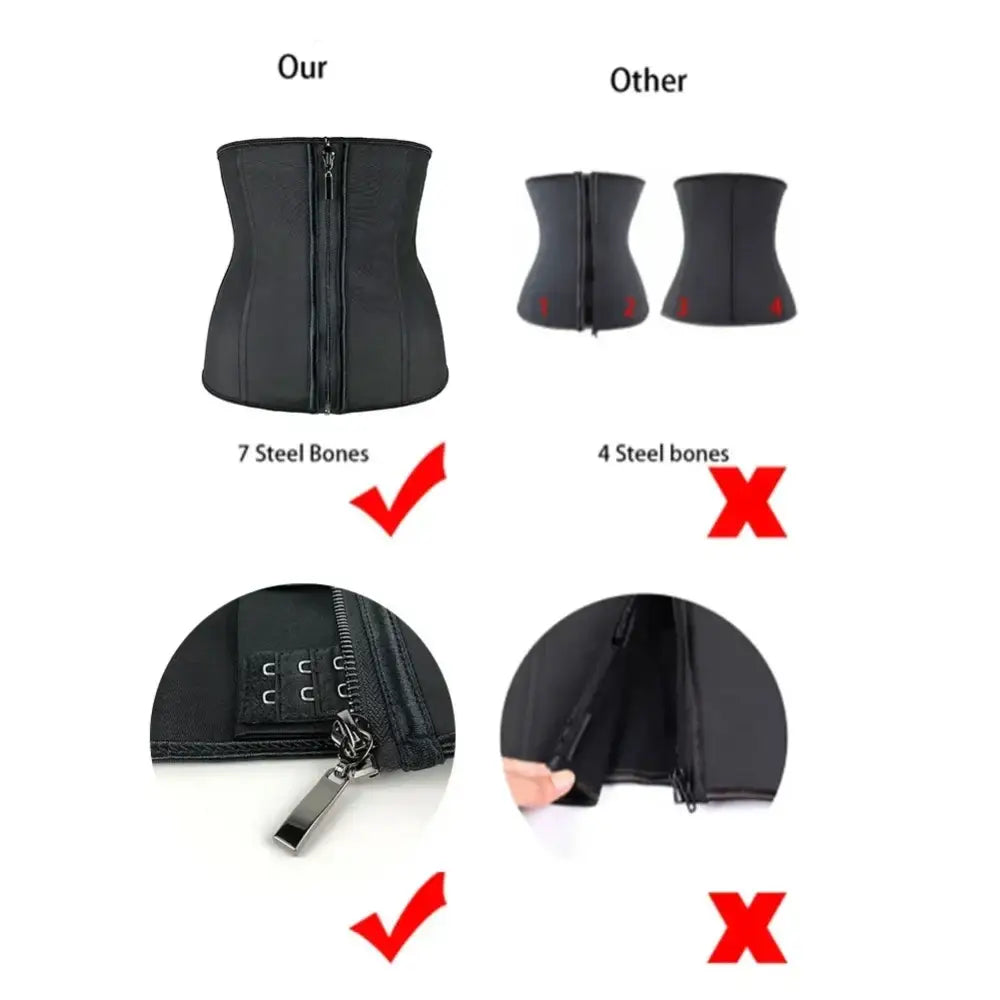 Women’s Latex Waist Trainer Corset with Zipper – Body Shaper and Slimming Belt