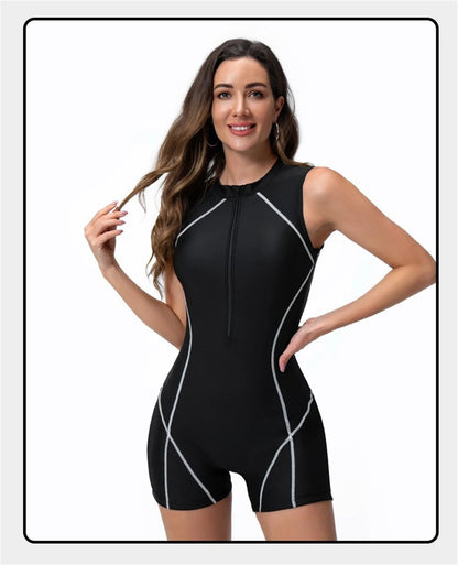 Women’s Sleeveless Front-Zip One-Piece Rash Guard Wetsuit