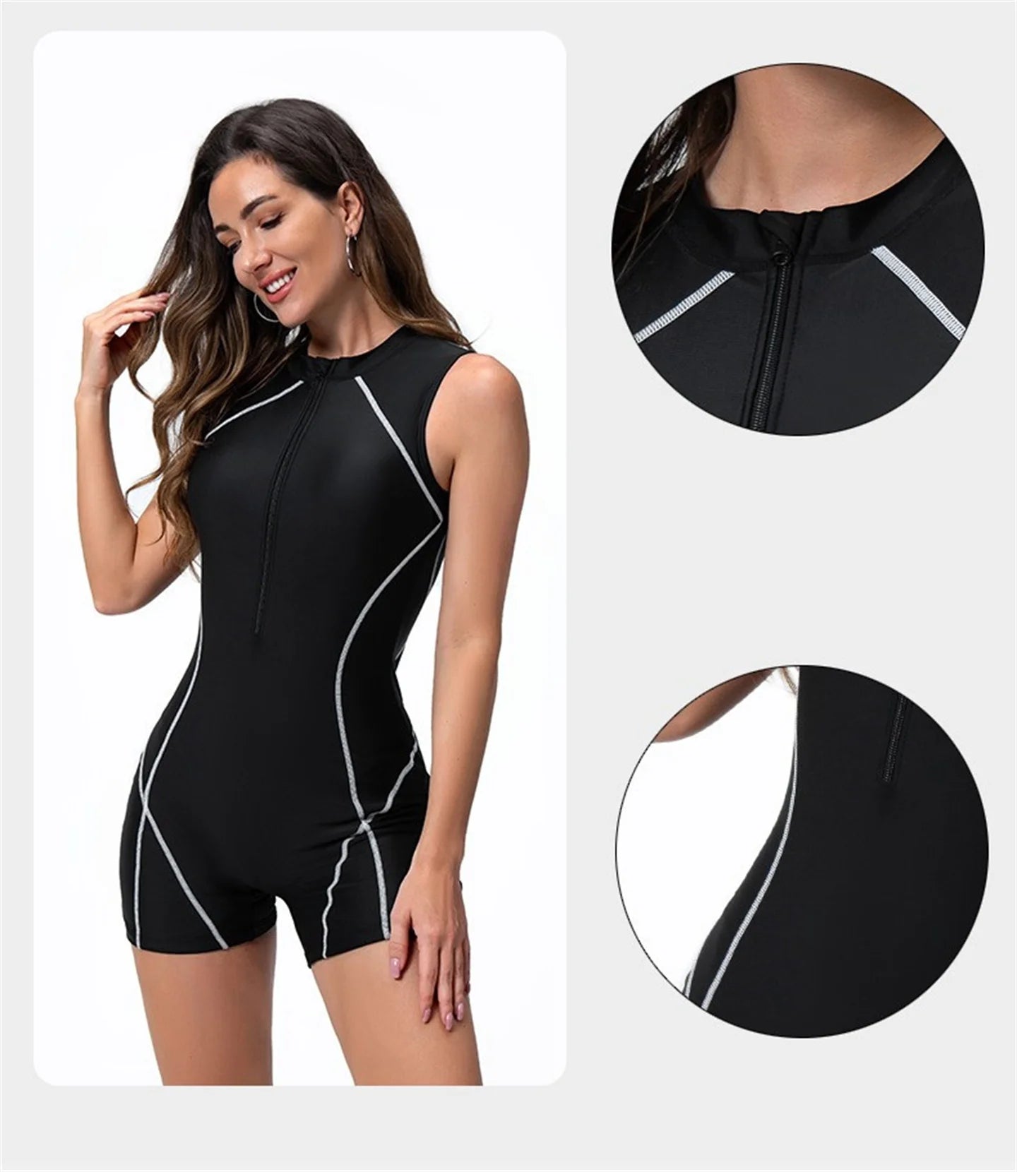 Women’s Sleeveless Front-Zip One-Piece Rash Guard Wetsuit