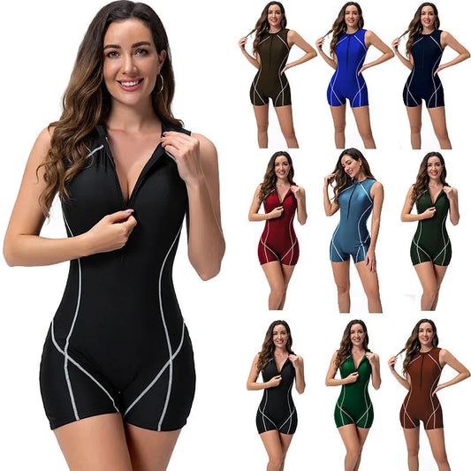 Women’s Sleeveless Front-Zip One-Piece Rash Guard Wetsuit